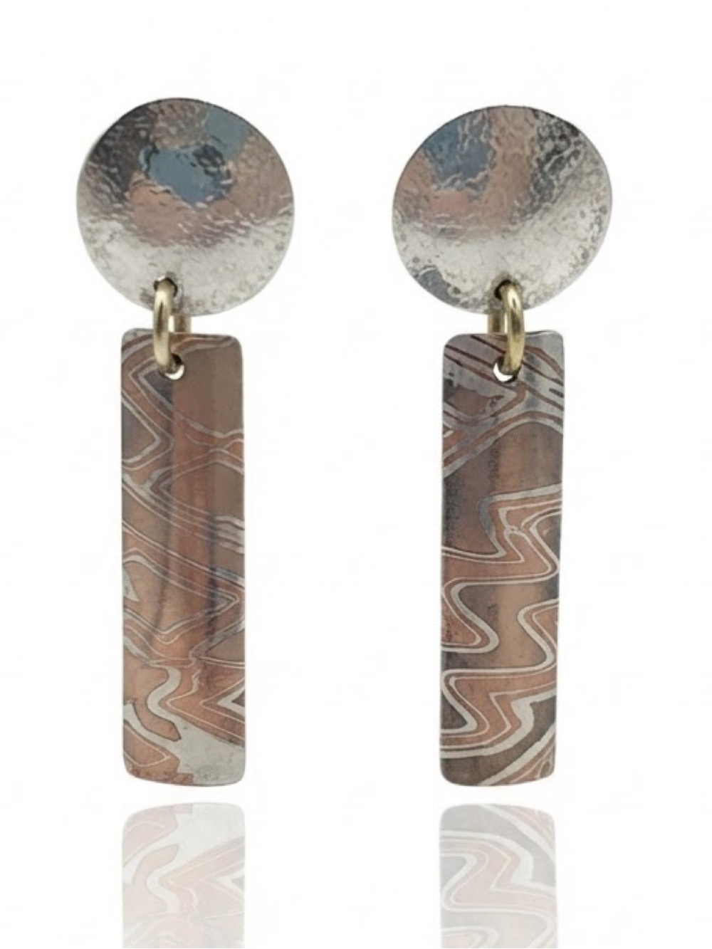 Vintage Signed DG Mokume Gane Sterling Silver Drop Earrings VHTF